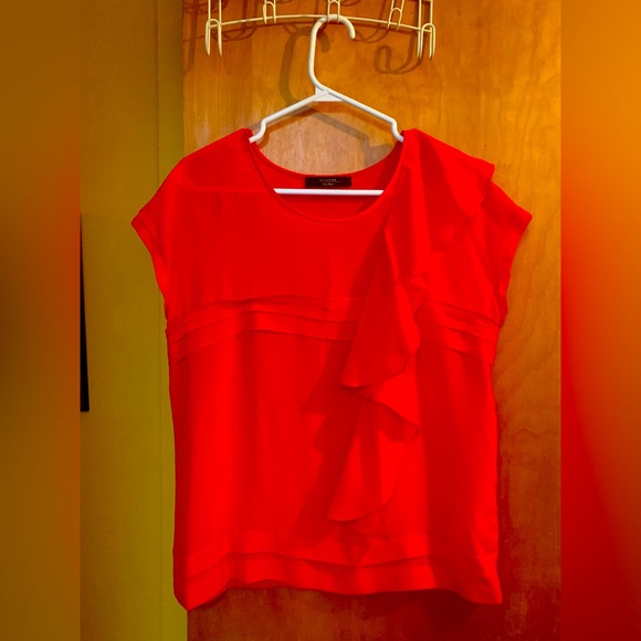 Blouse Fire engine red/ bright red frills left shdr pleats mid chest and border - Picture 2 of 5
